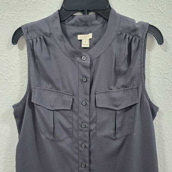 J.Crew Womens Sleeveless Blouse Size 4 Gray Utility Style Button Casual Top - Picture 4 of 11